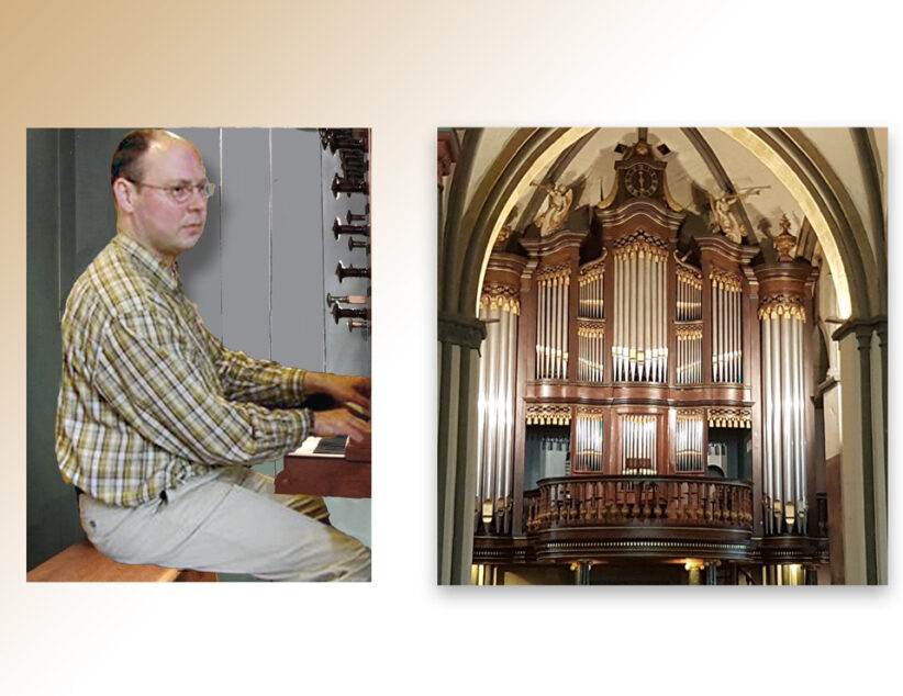 Hans Stege achter het Epmann orgel in Simon en Judaskerk